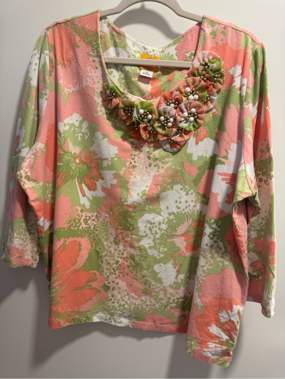 Ruby Rd. Floral Scoop Neck Top - Coral, Sage & White